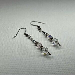 Earrings Vintage Silver Tone Aurora Borealis Crystal Dangles